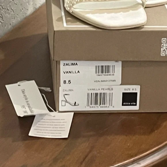 Dolce Vita Ivory Pearl-Trim Ankle Strap Block Heels - Picture 3 of 9